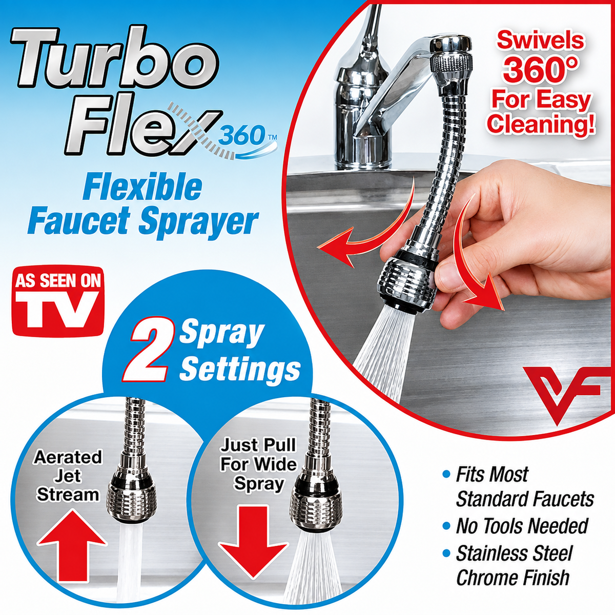 Flexible Turbo Faucet – 360° Rotating & Adjustable Water Nozzle
